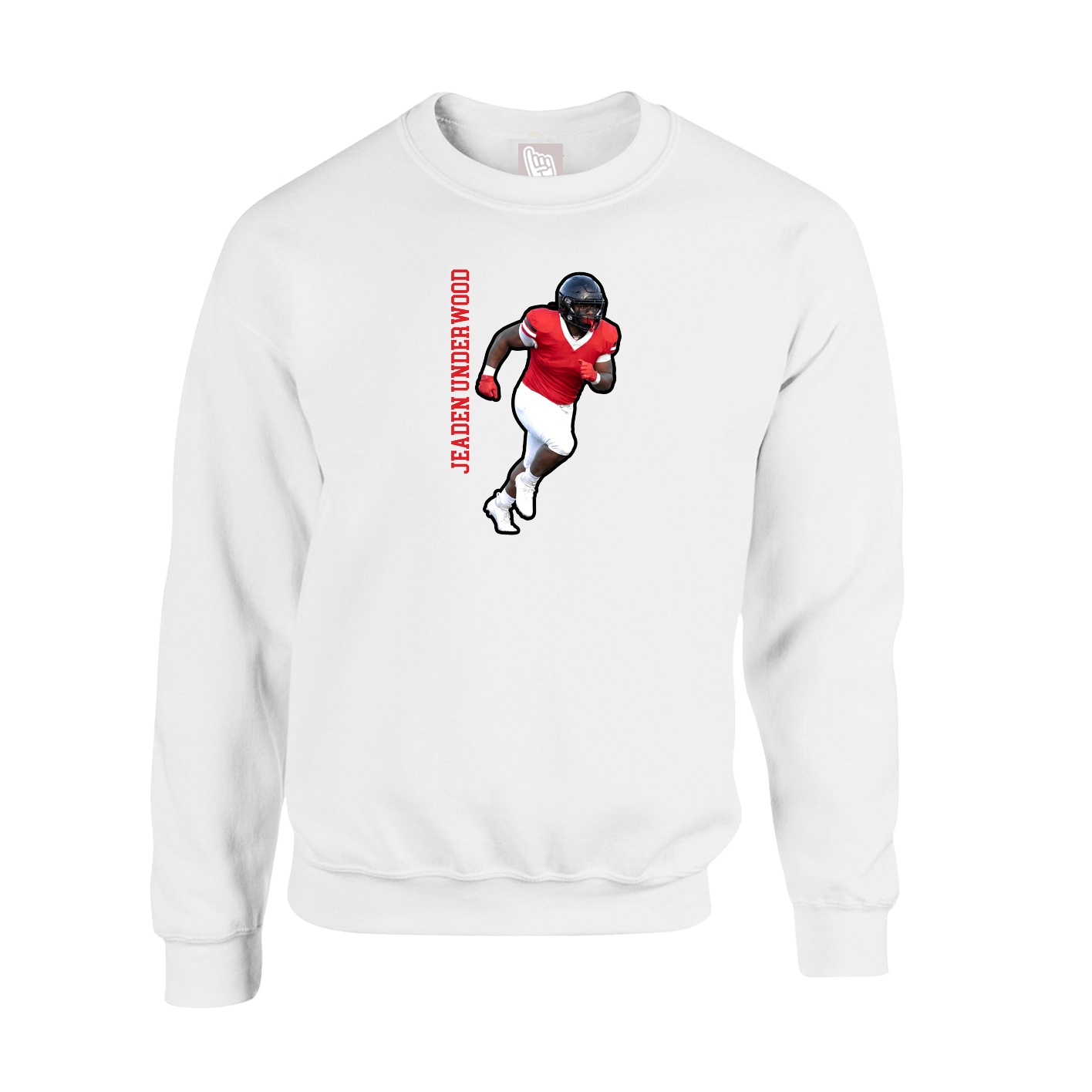 Fleece Crew — Name Vertical in White