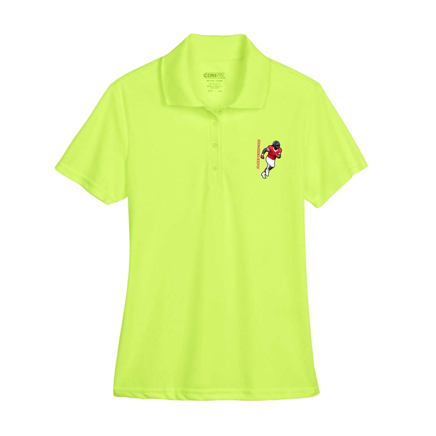 Womens Performance Polo — Name Vertical in Yellow