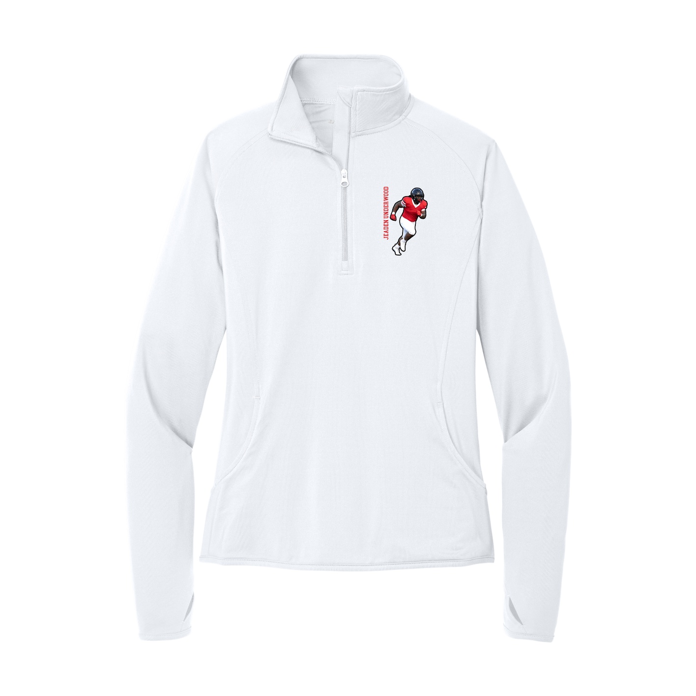 Women's Q-Zip Pullover — Name Vertical in White