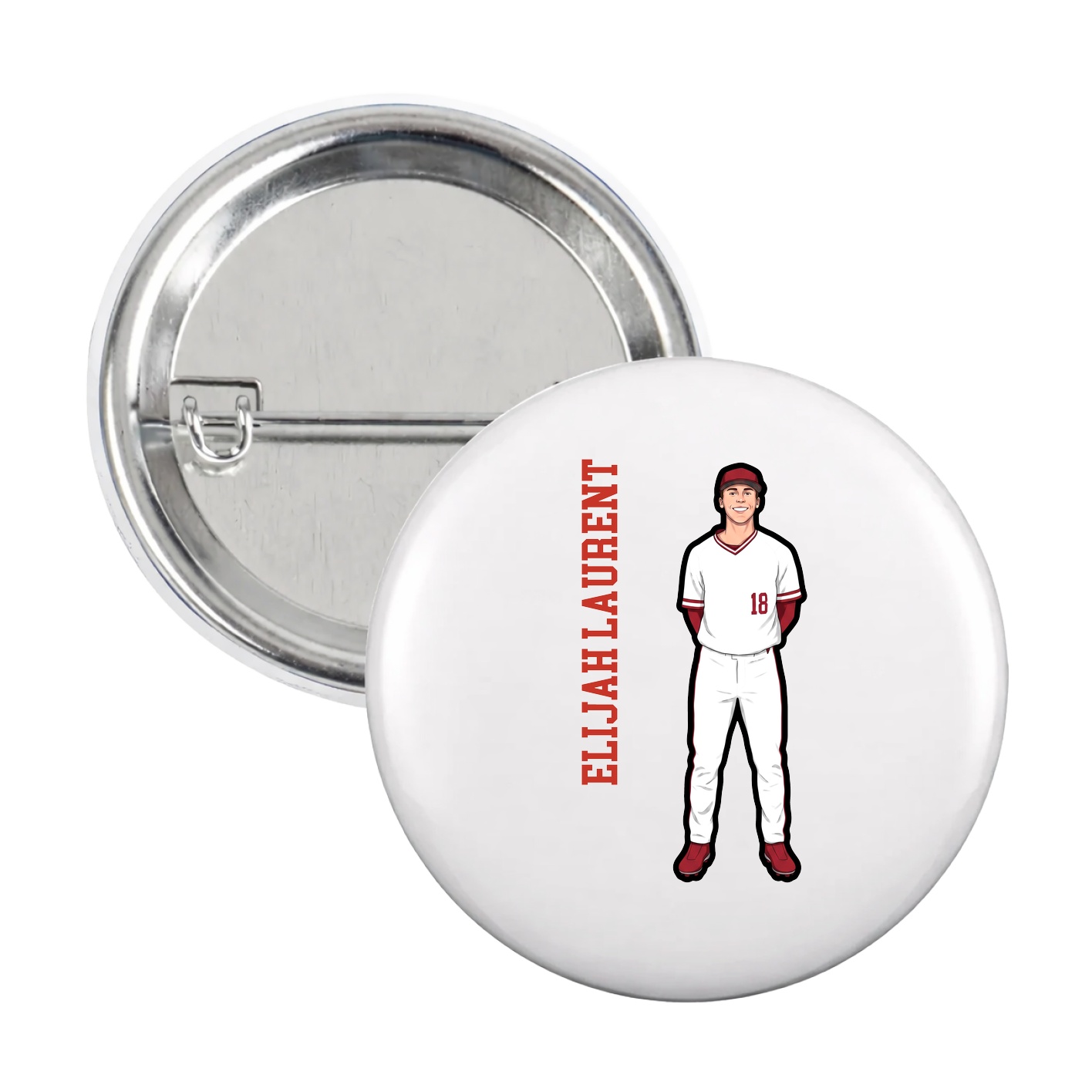 Game Day Button — Name Vertical in White