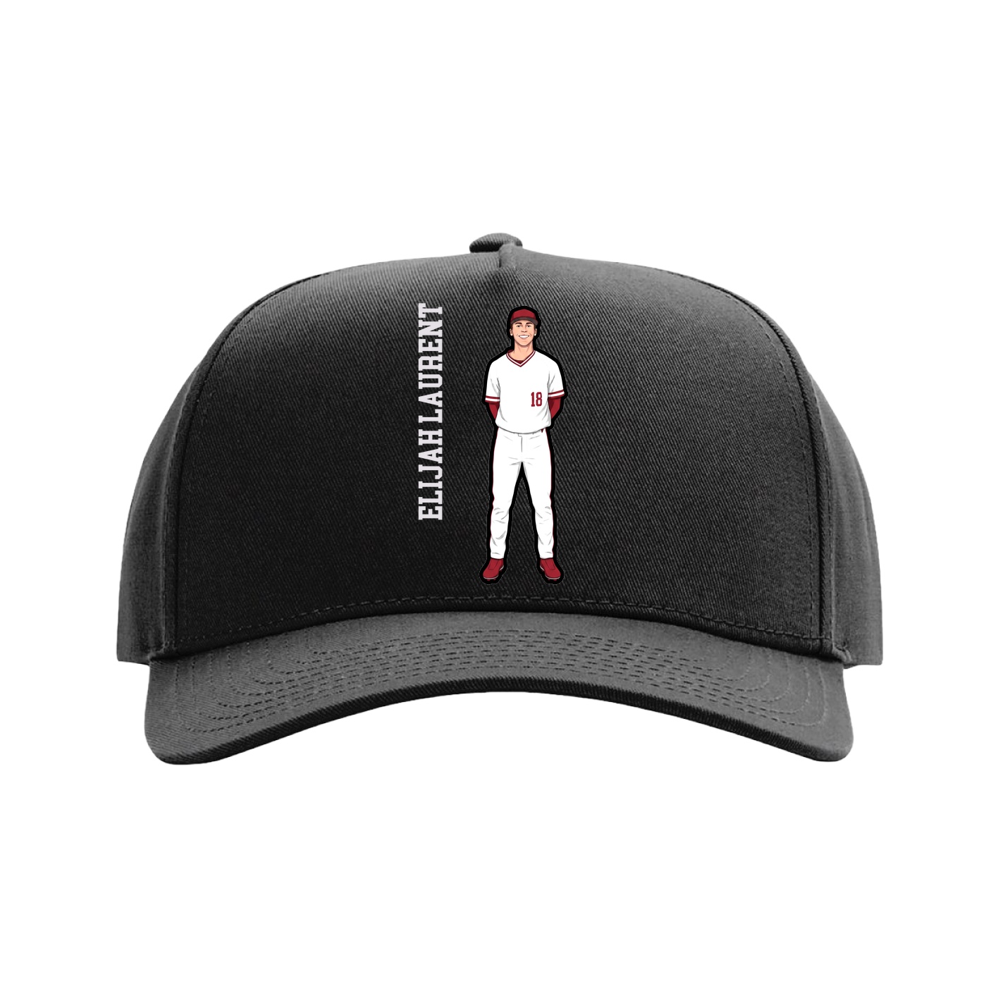 Full Fabric Five-Panel Champ Cap — Name Vertical in Black