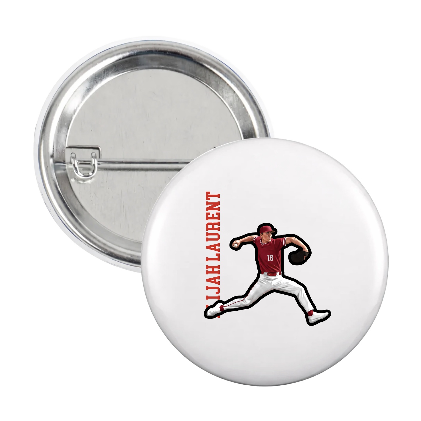 Game Day Button — Name Vertical in White