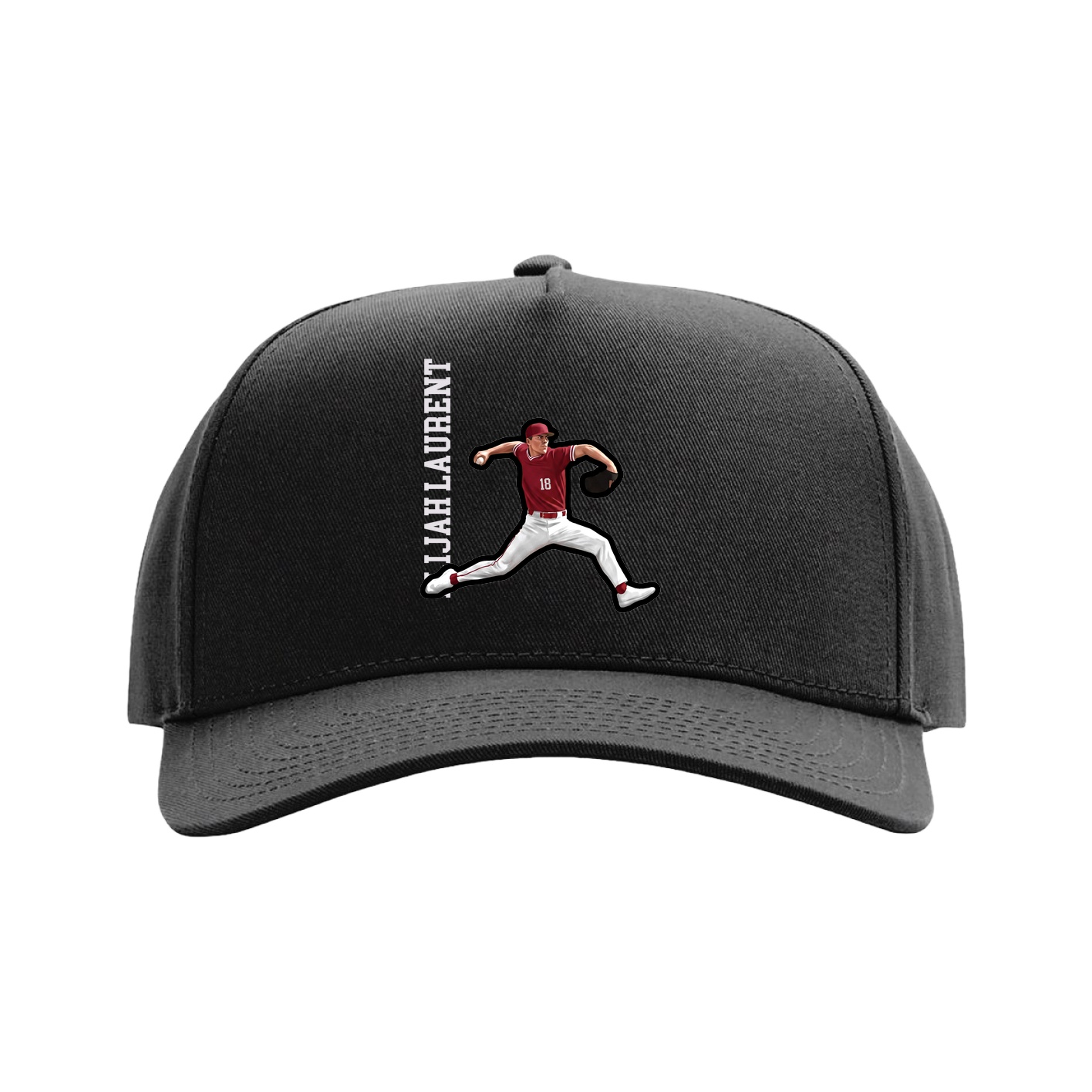 Full Fabric Five-Panel Champ Cap — Name Vertical in Black