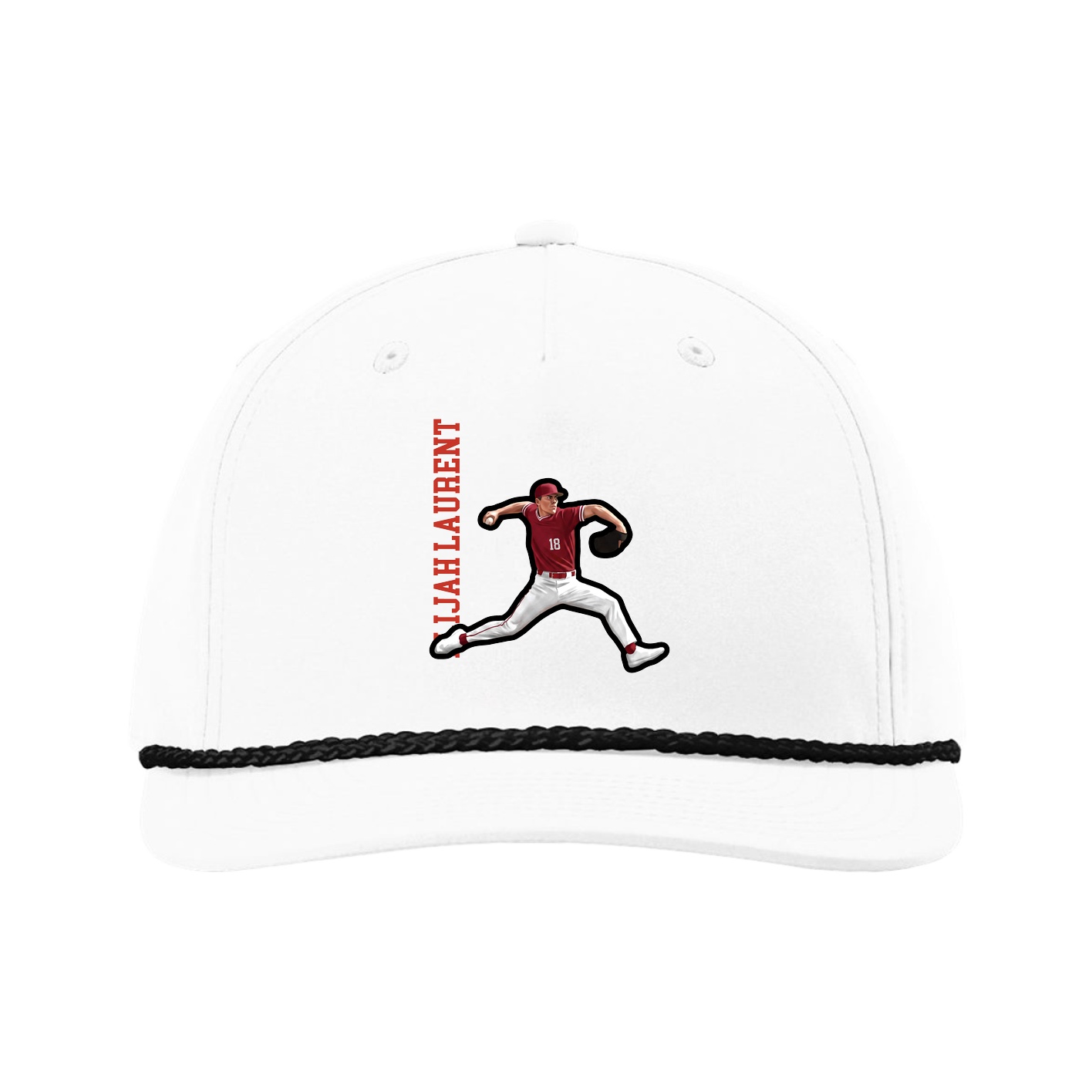 Five-Panel Classic Rope Cap — Name Vertical in White