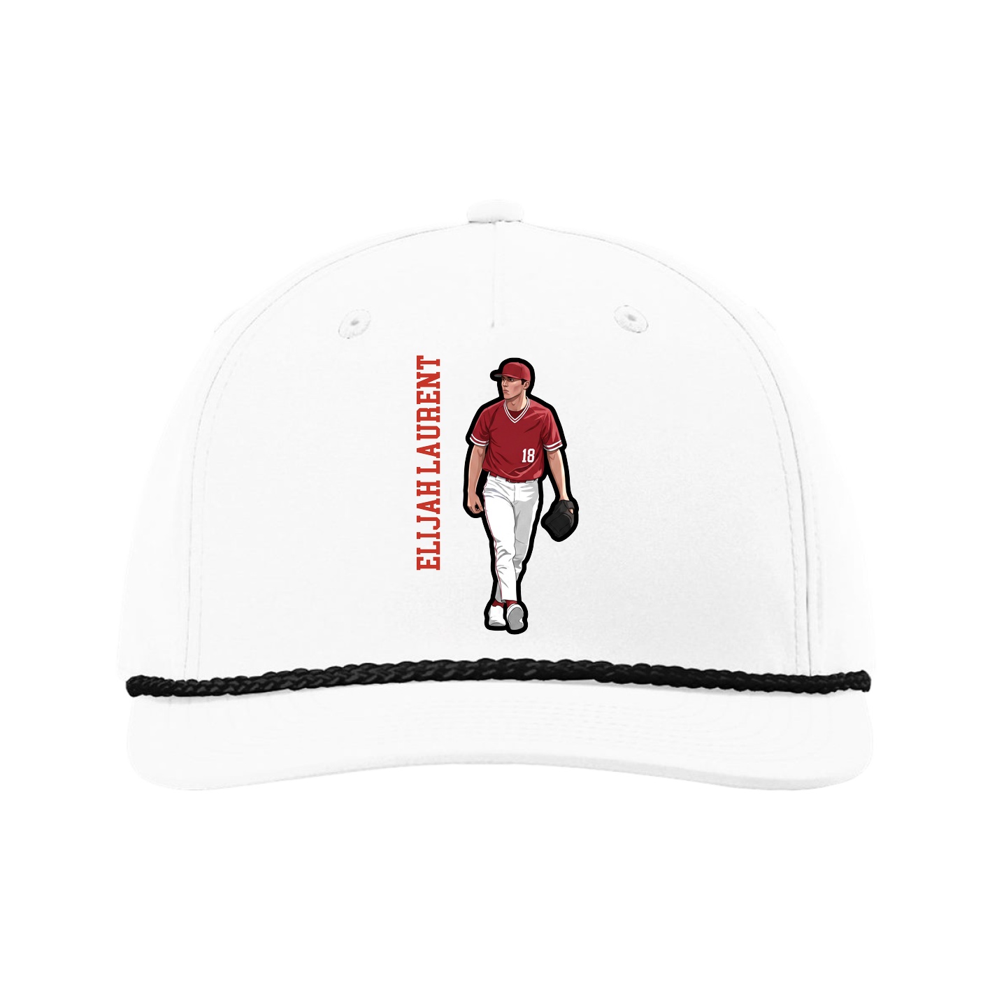 Five-Panel Classic Rope Cap — Name Vertical in White