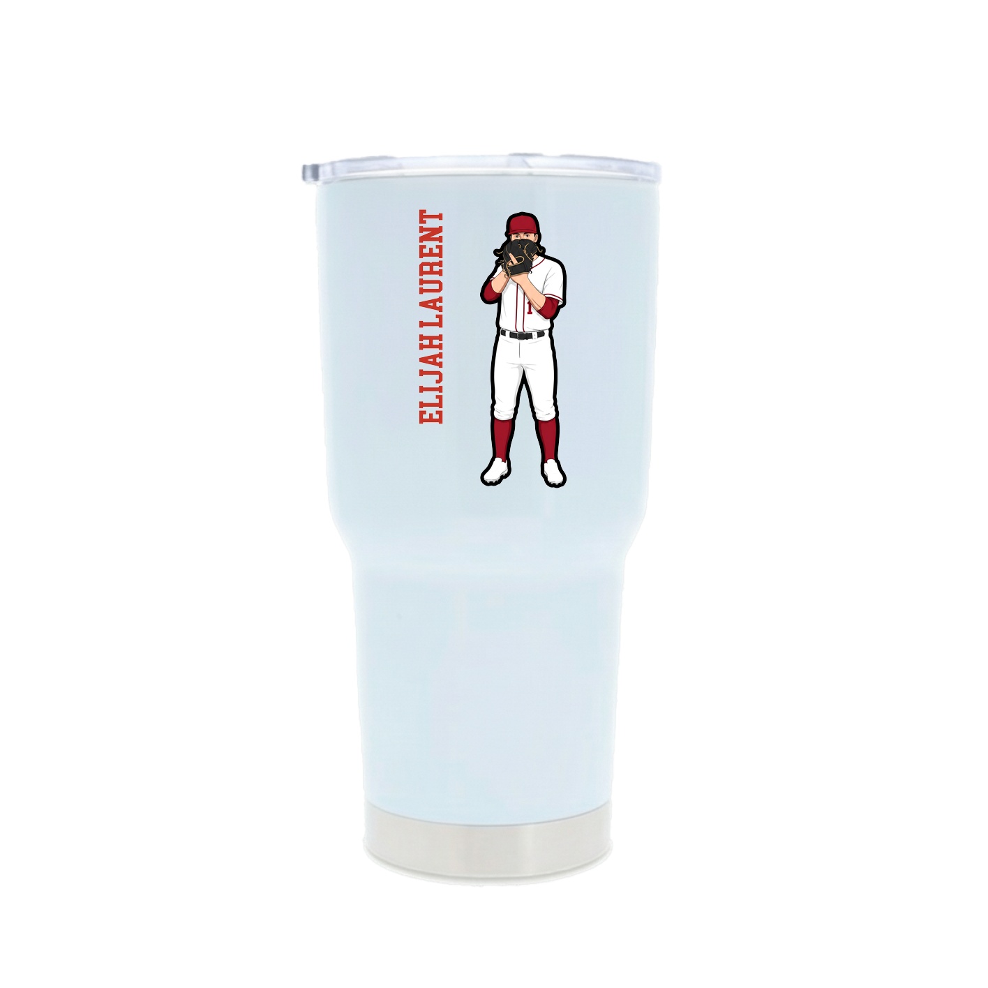 30oz Stainless Steel Tumbler — Name Vertical in White