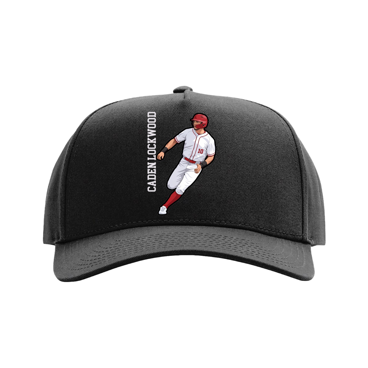 Full Fabric Five-Panel Champ Cap — Name Vertical in Black