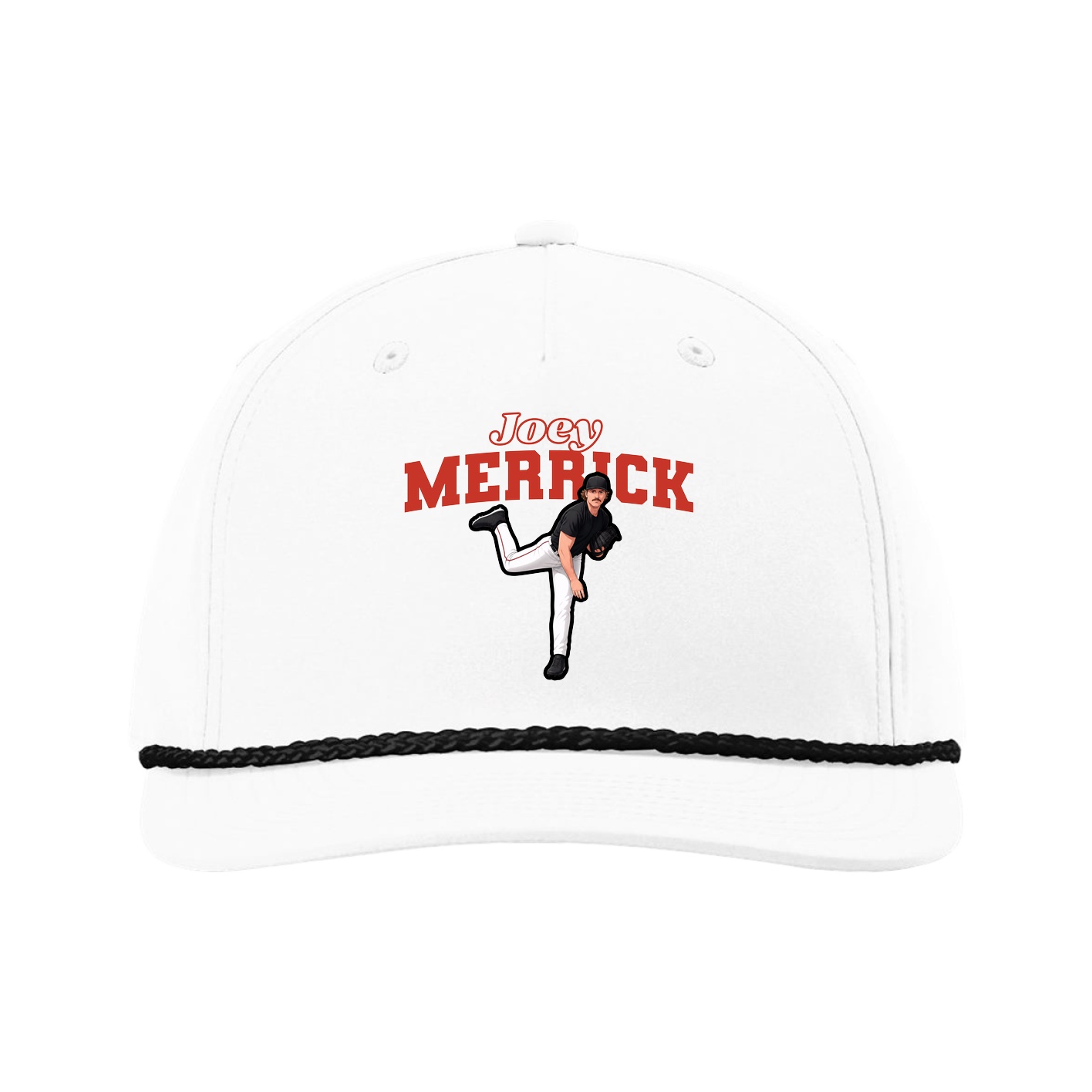 Five-Panel Classic Rope Cap — Name Arch in White