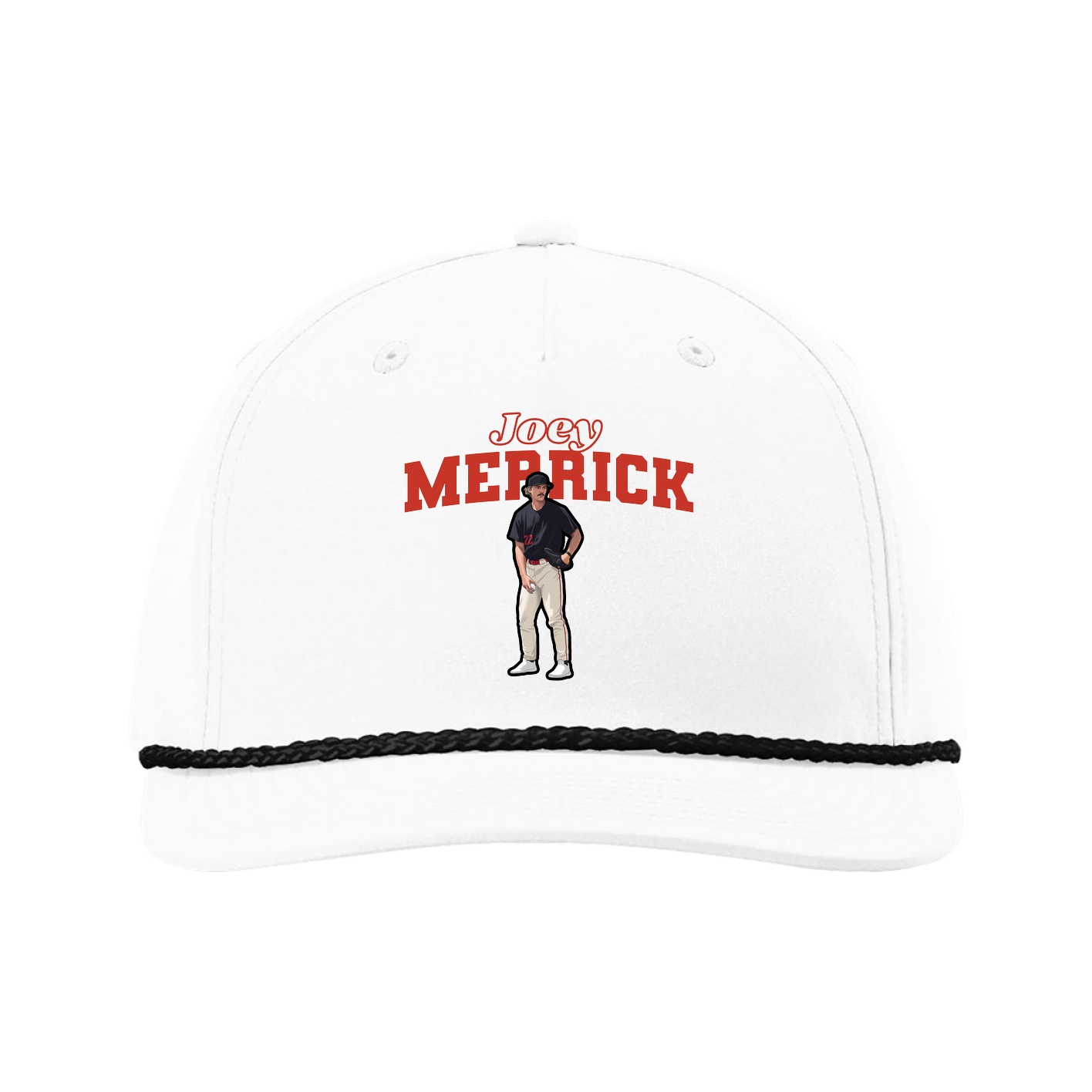 Five-Panel Classic Rope Cap — Name Arch in White