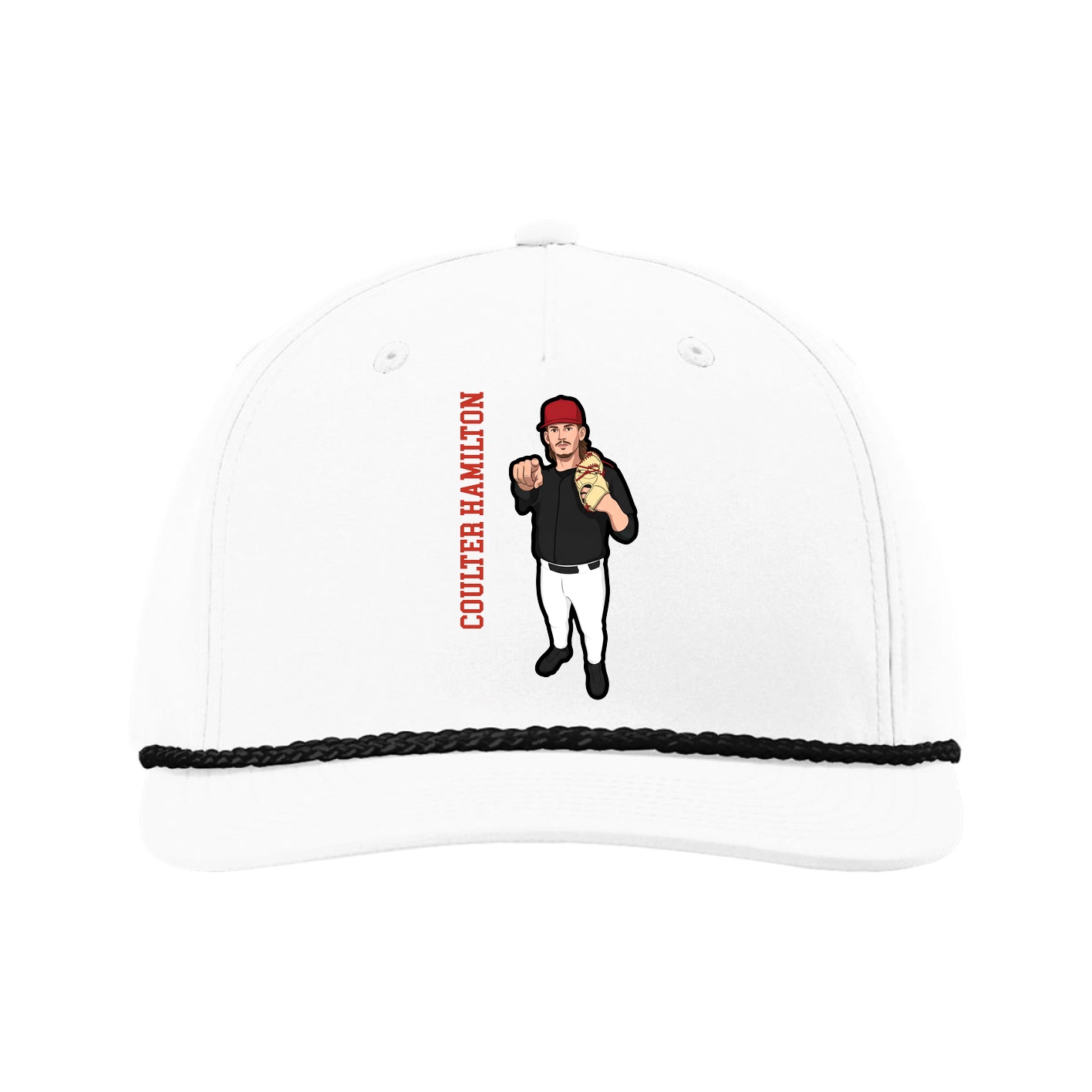 Five-Panel Classic Rope Cap — Name Vertical in White