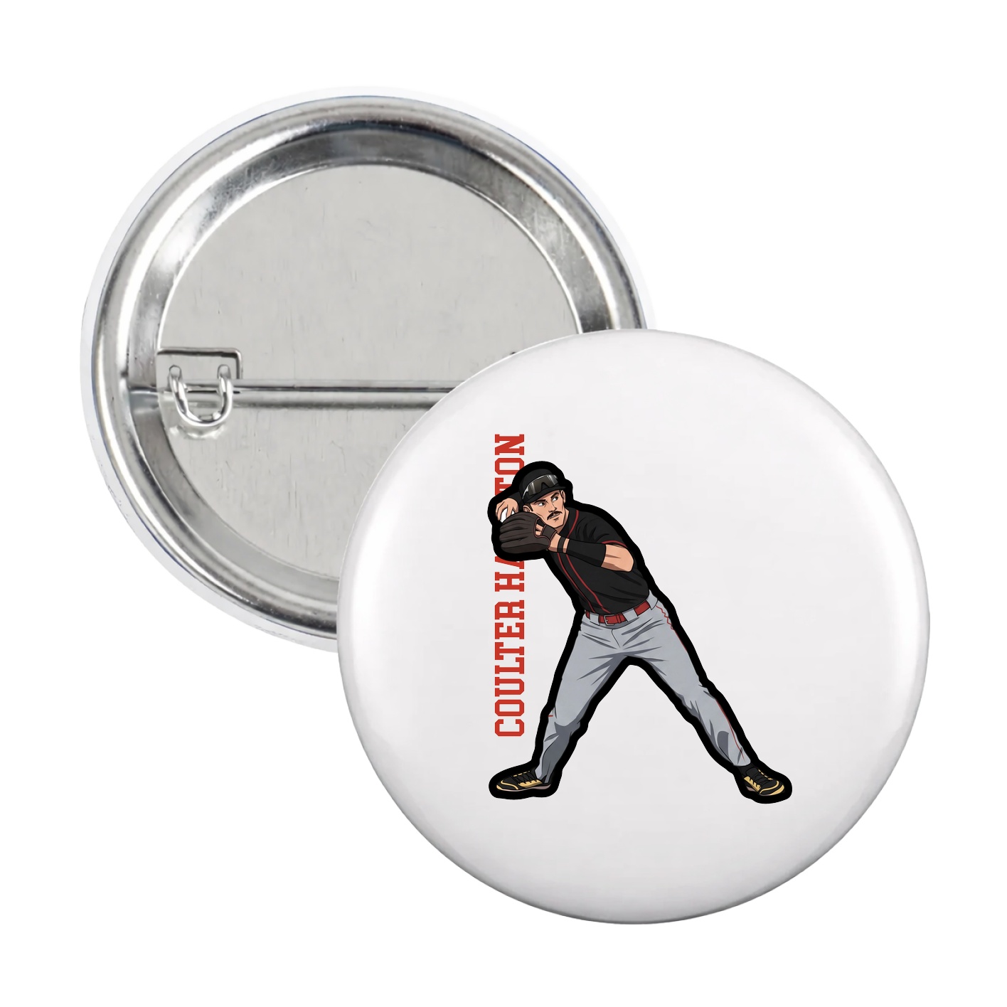 Game Day Button — Name Vertical in White