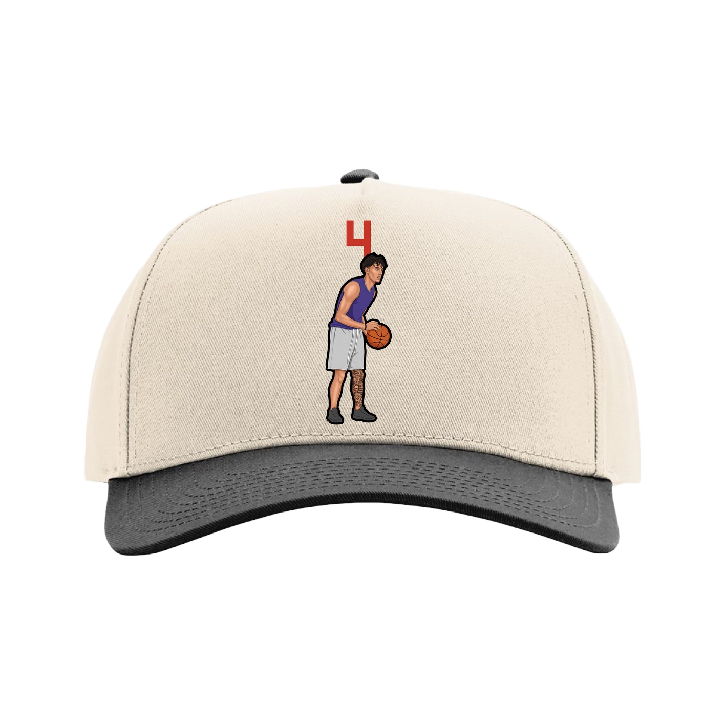 Full Fabric Five-Panel Champ Cap — Number Top in Cream/Black