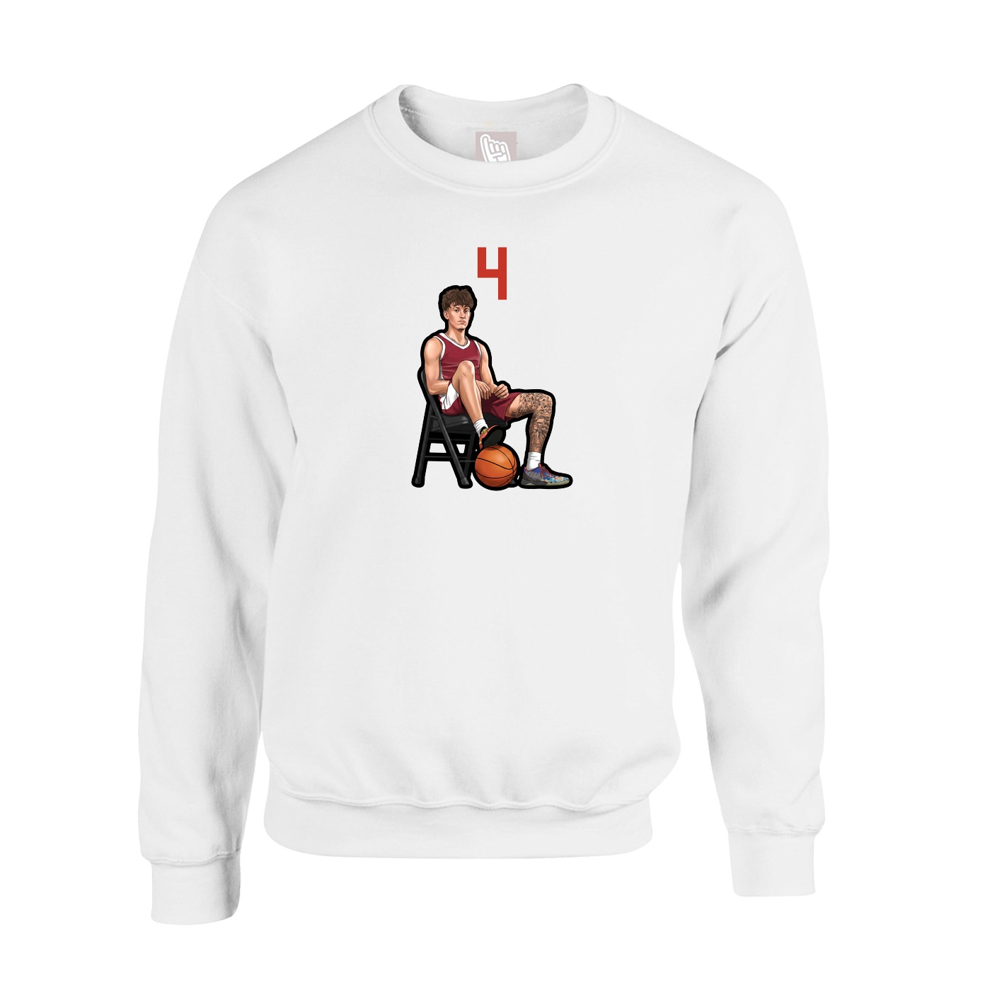 Fleece Crew — Number Top in White