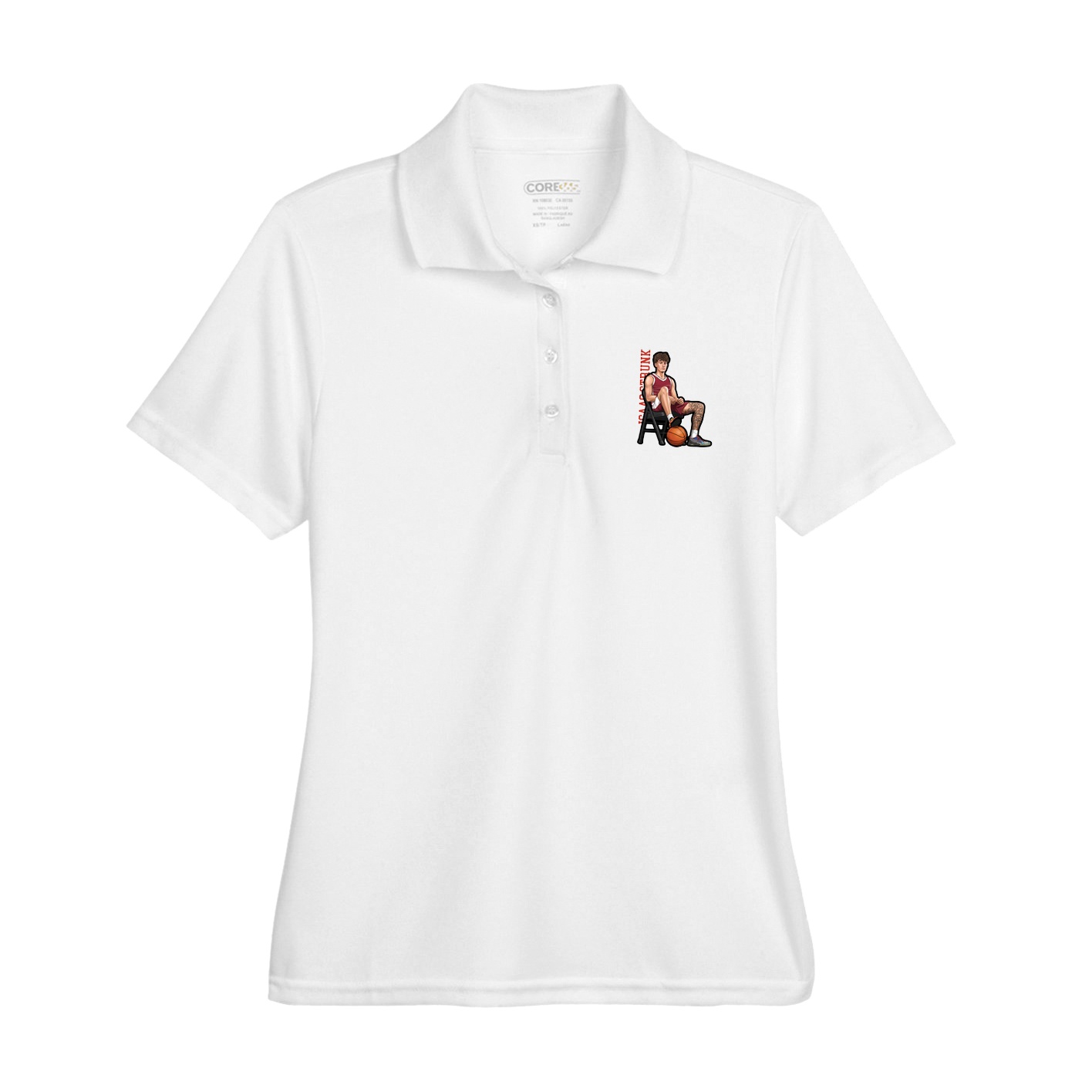 Womens Performance Polo — Name Vertical in White
