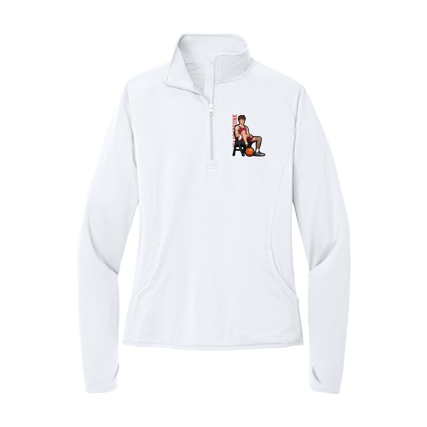 Women's Q-Zip Pullover — Name Vertical in White