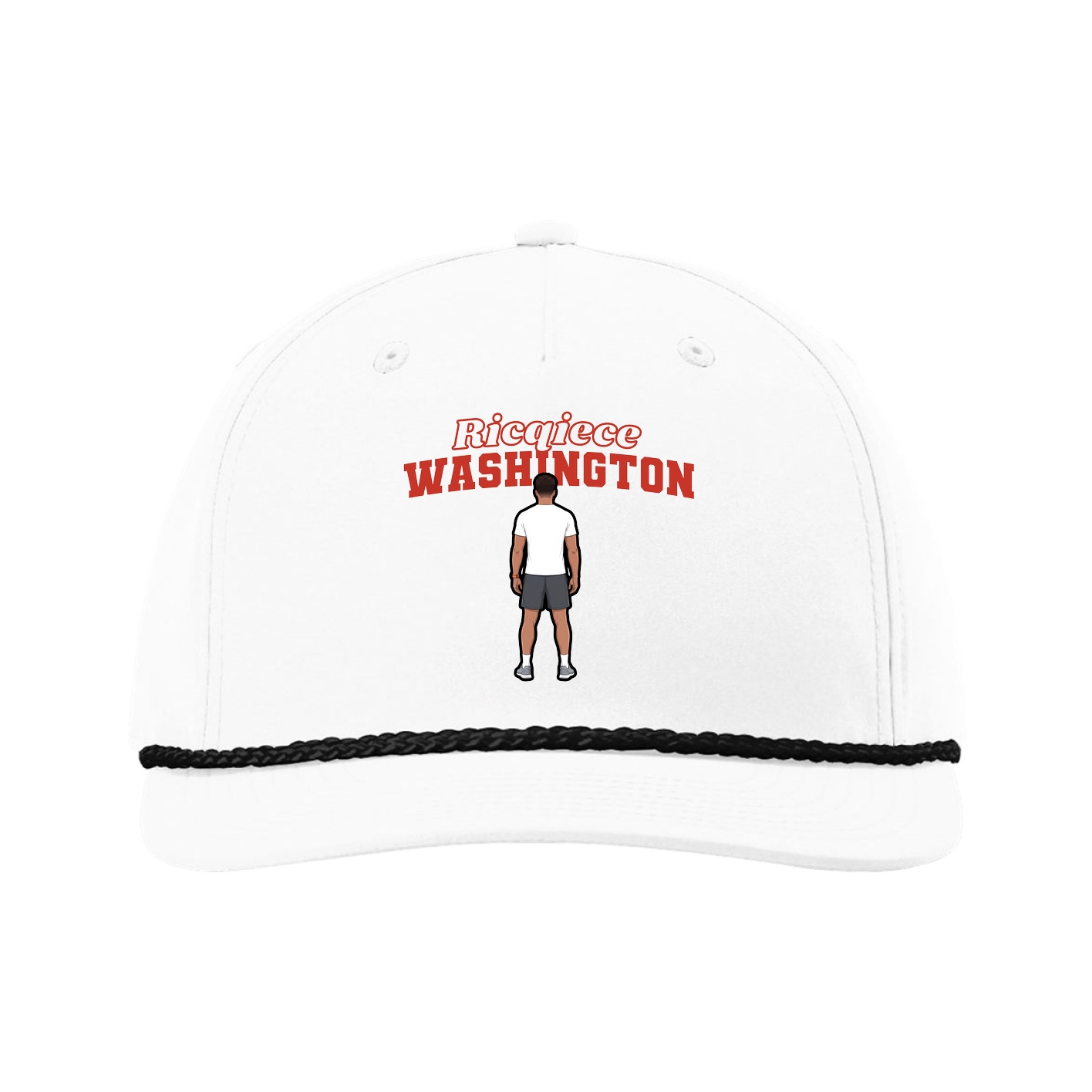 Five-Panel Classic Rope Cap — Name Arch in White