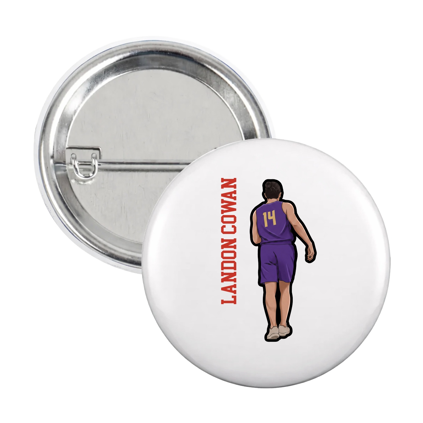 Game Day Button — Name Vertical in White