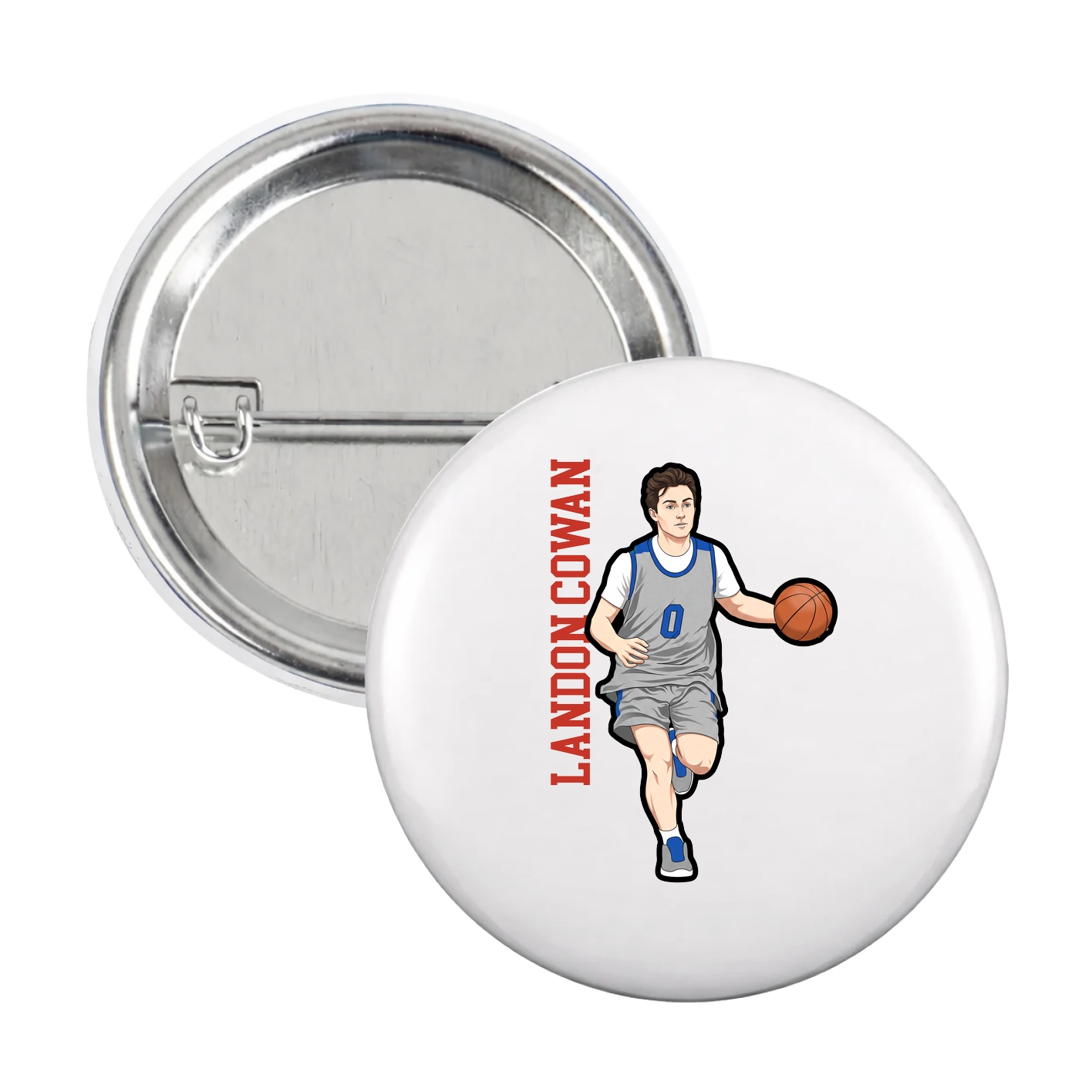 Game Day Button — Name Vertical in White