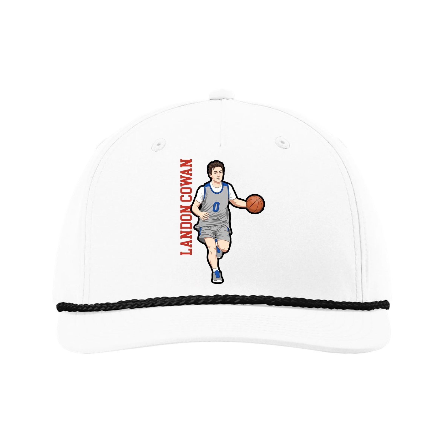 Five-Panel Classic Rope Cap — Name Vertical in White