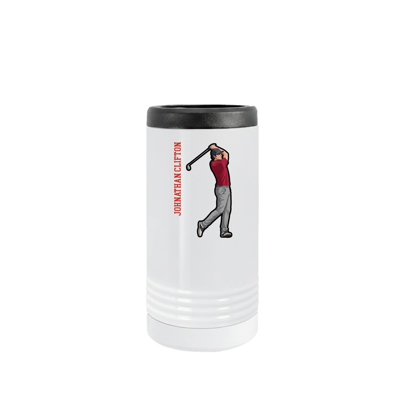 Slim Beverage Holder — Name Vertical in White