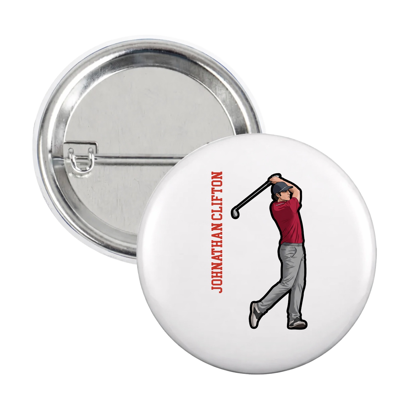 Game Day Button — Name Vertical in White