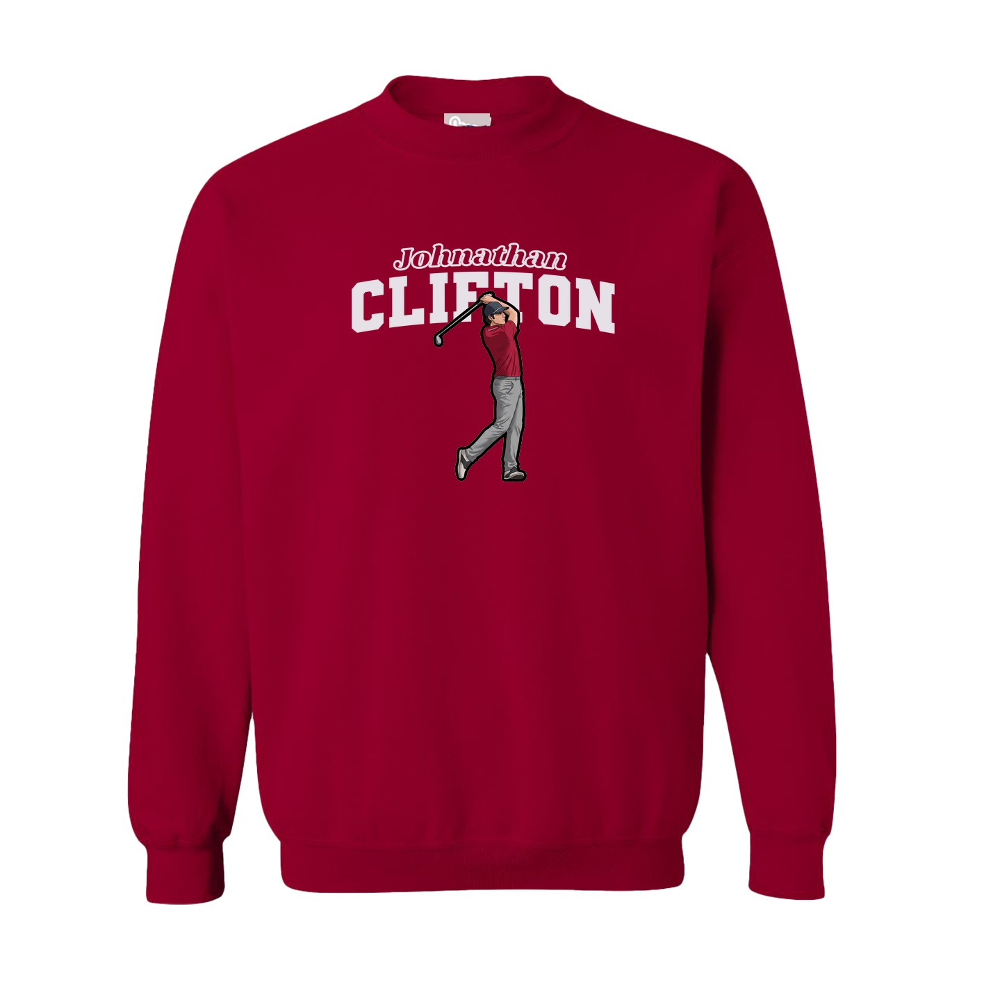 Fleece Crew — Name Arch in Cardinal