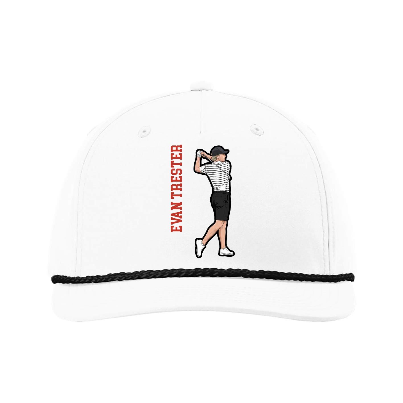 Five-Panel Classic Rope Cap — Name Vertical in White