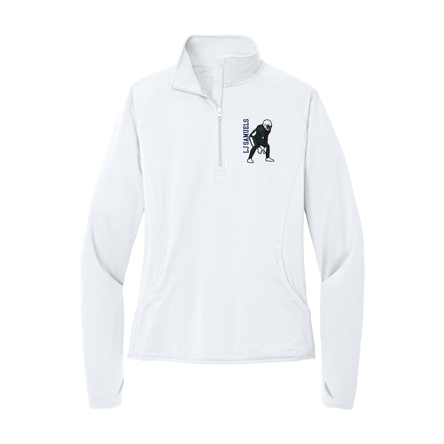 Women's Q-Zip Pullover — Name Vertical in White