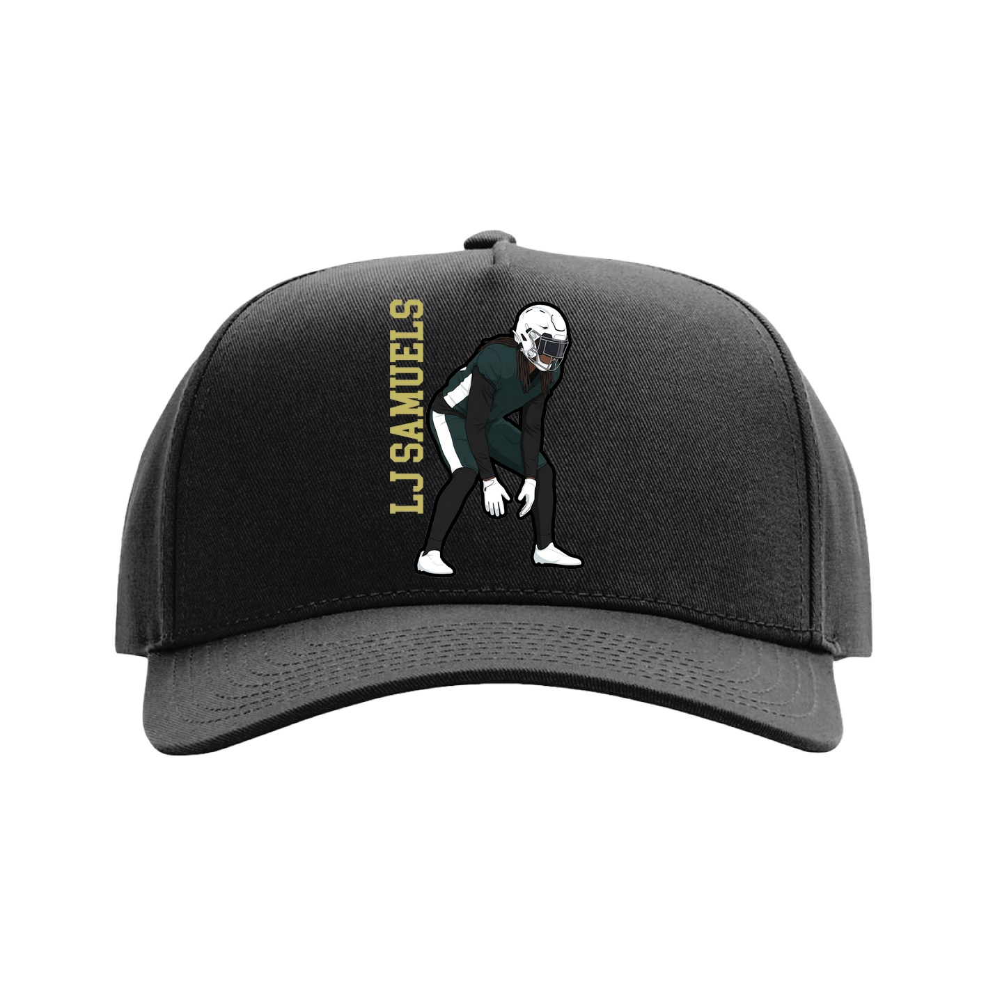 Full Fabric Five-Panel Champ Cap — Name Vertical in Black