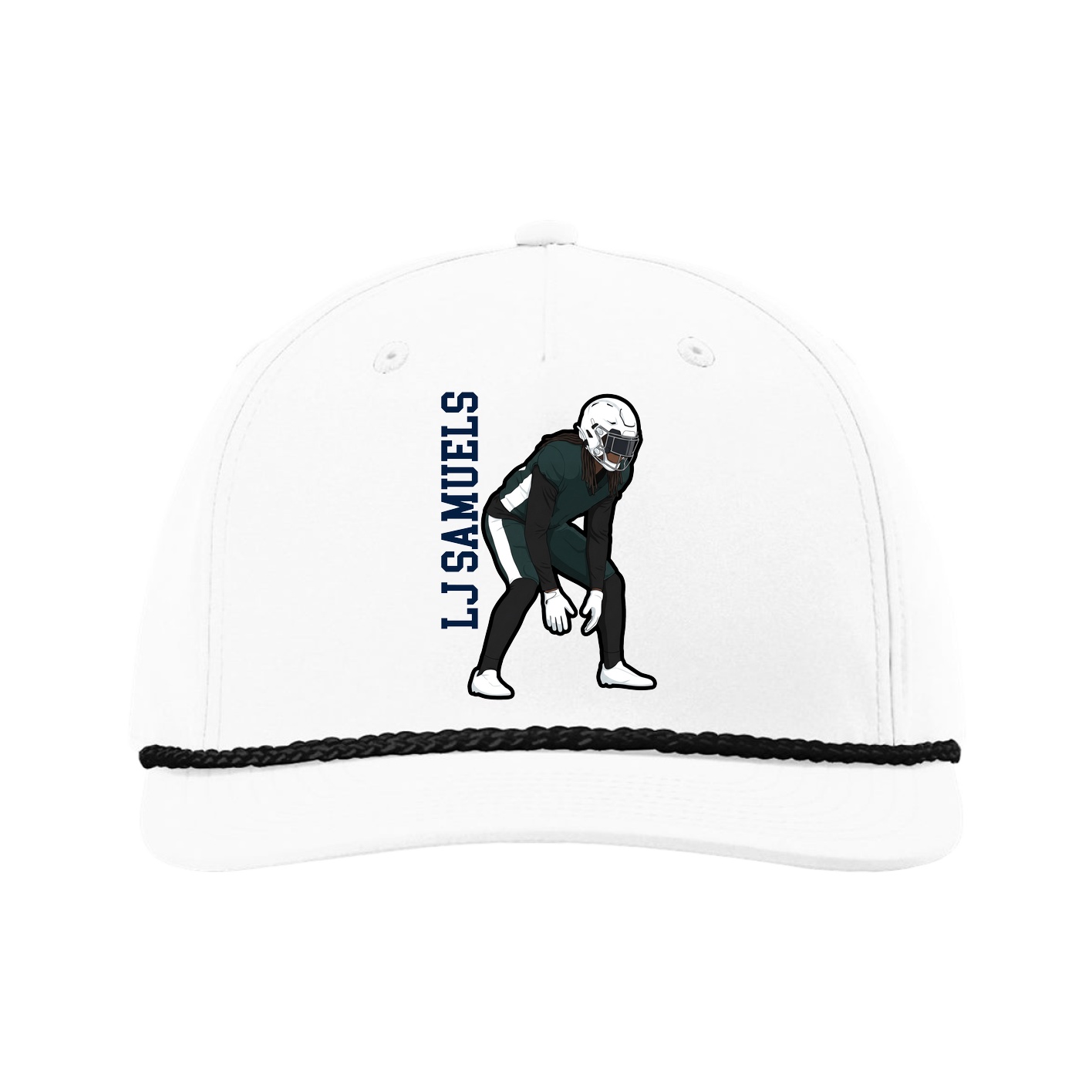 Five-Panel Classic Rope Cap — Name Vertical in White
