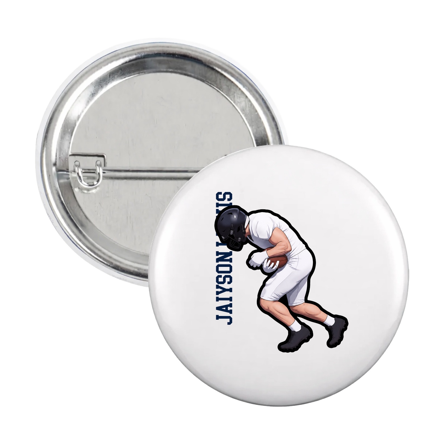 Game Day Button — Name Vertical in White
