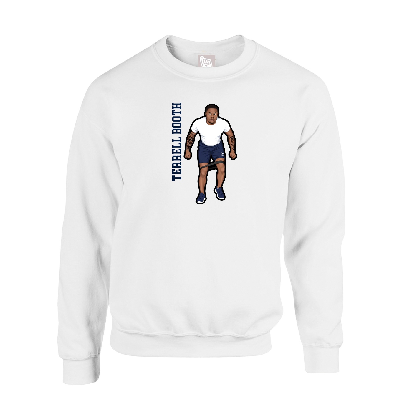 Fleece Crew — Name Vertical in White