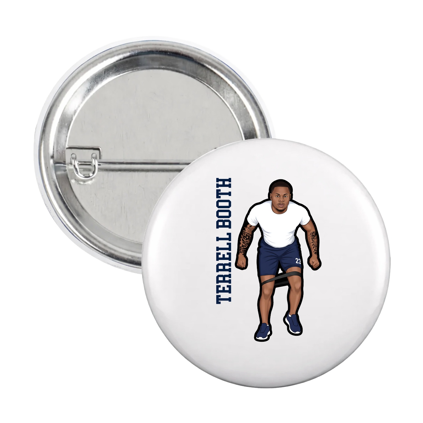 Game Day Button — Name Vertical in White