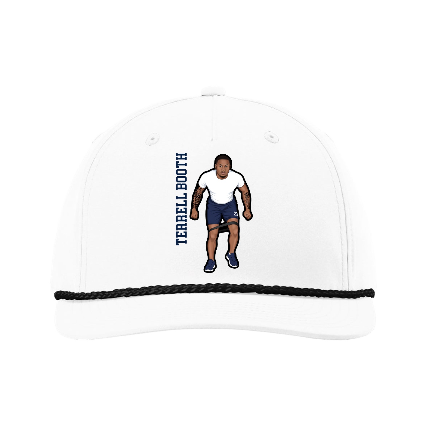 Five-Panel Classic Rope Cap — Name Vertical in White