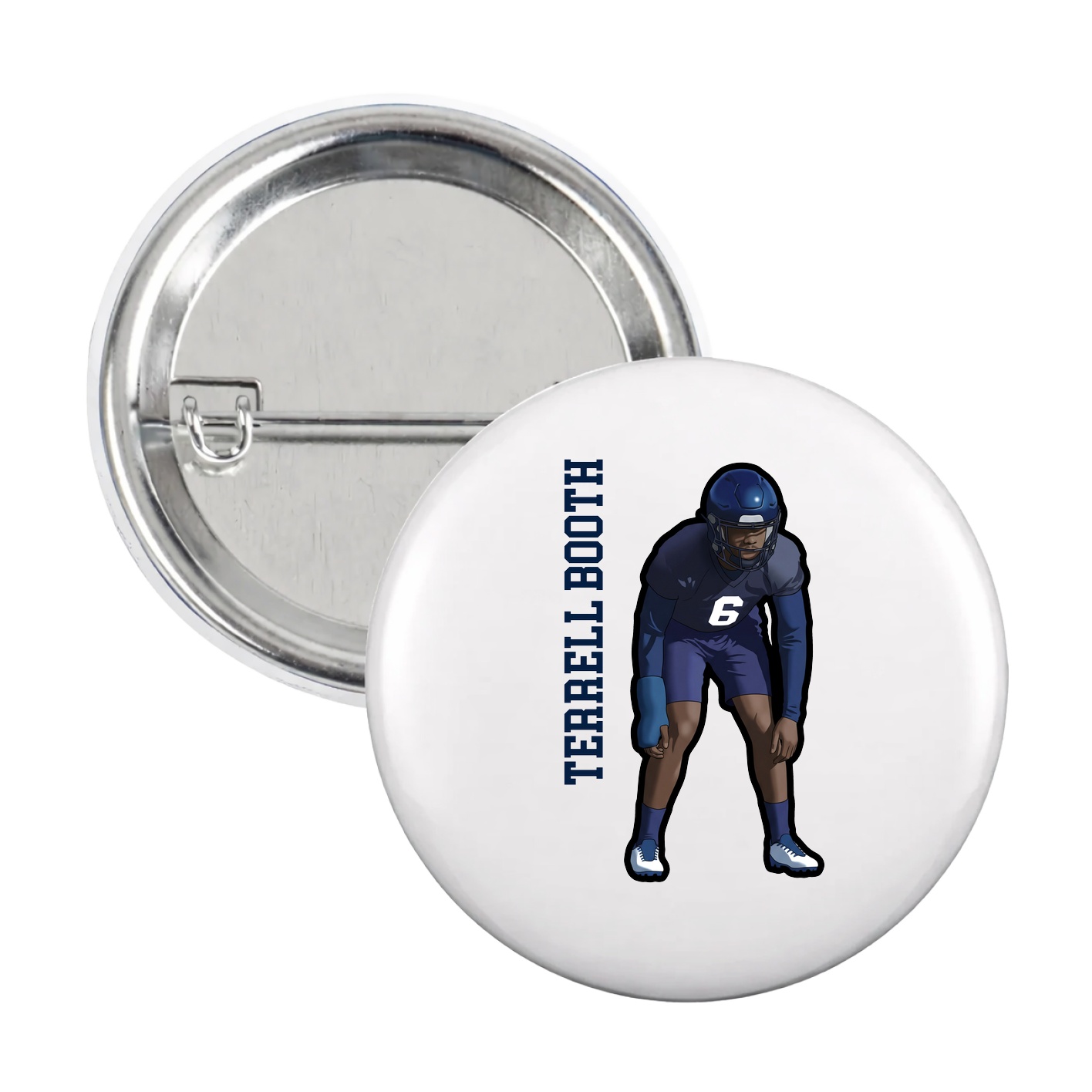 Game Day Button — Name Vertical in White
