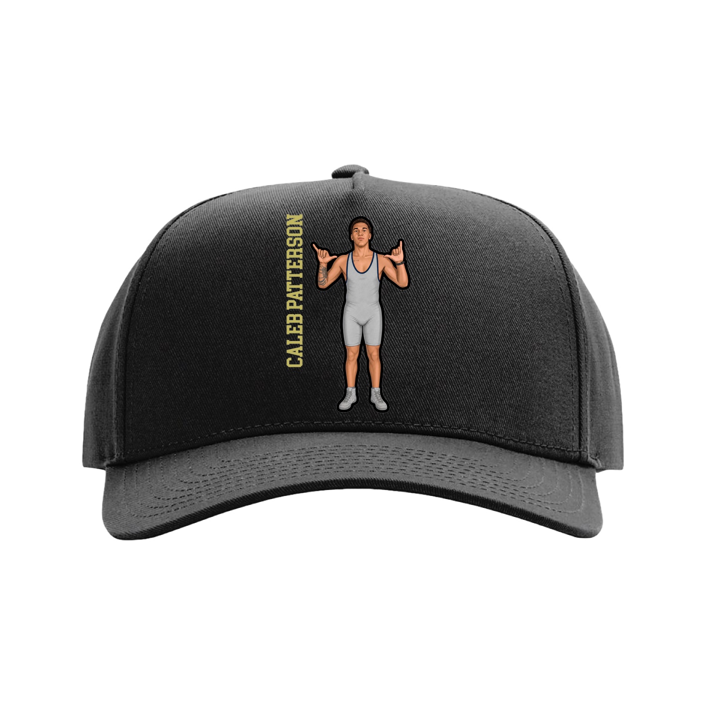 Full Fabric Five-Panel Champ Cap — Name Vertical in Black