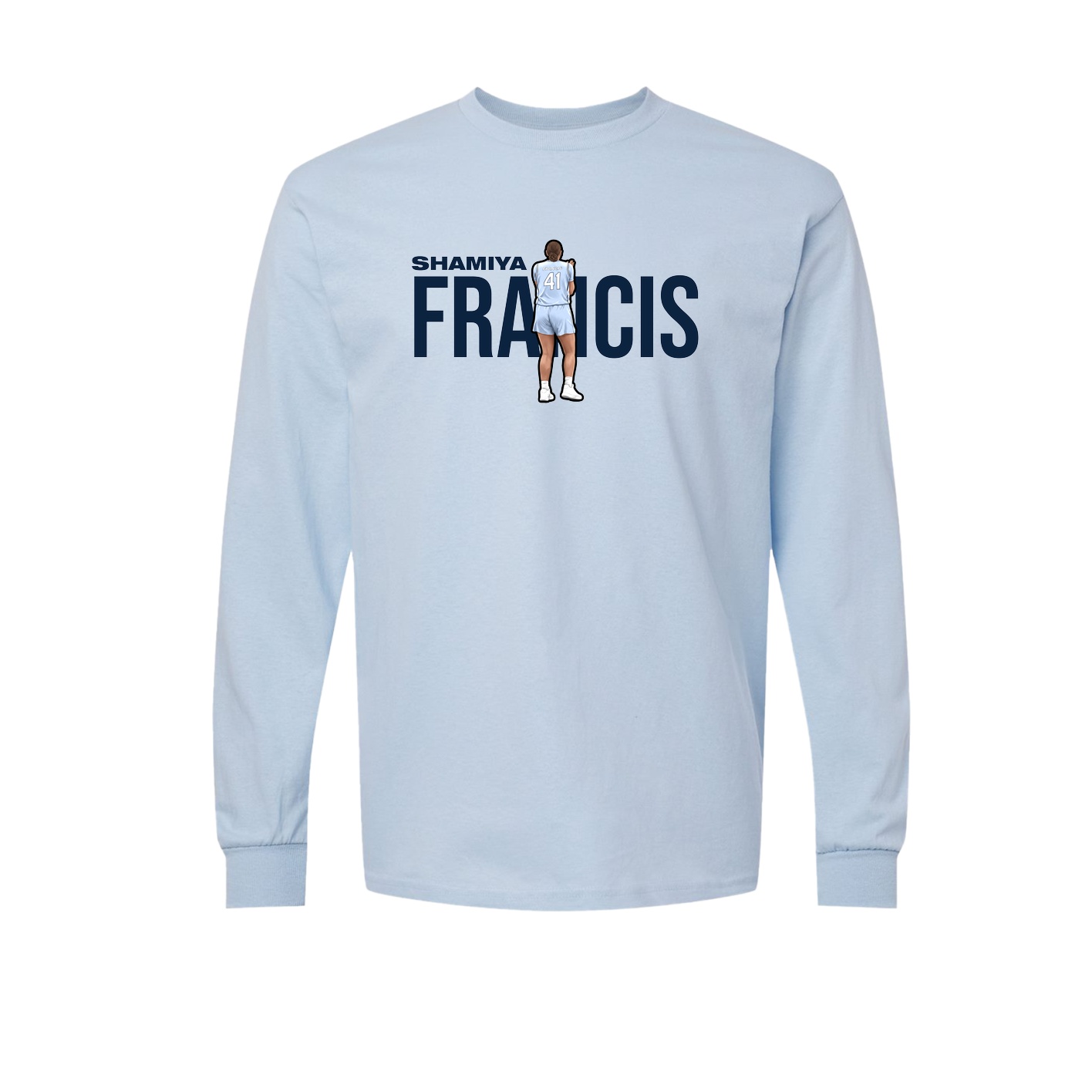 Long Sleeve Tee — Player Name in Light Blue