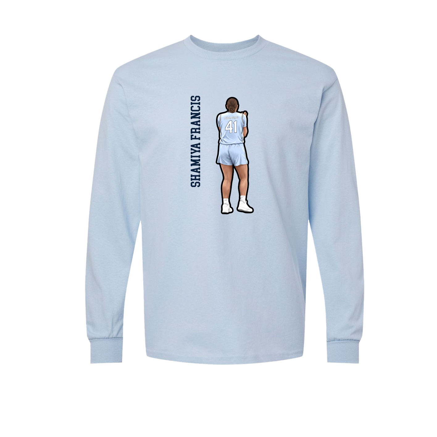 Long Sleeve Tee — Name Vertical in Light Blue