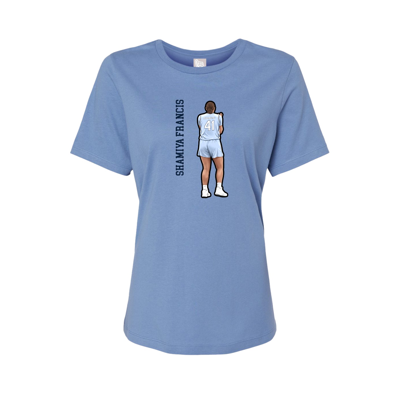Fitted Women's Tee — Name Vertical in Powder Blue