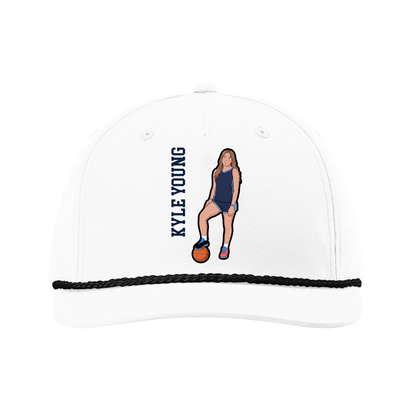 Five-Panel Classic Rope Cap — Name Vertical in White