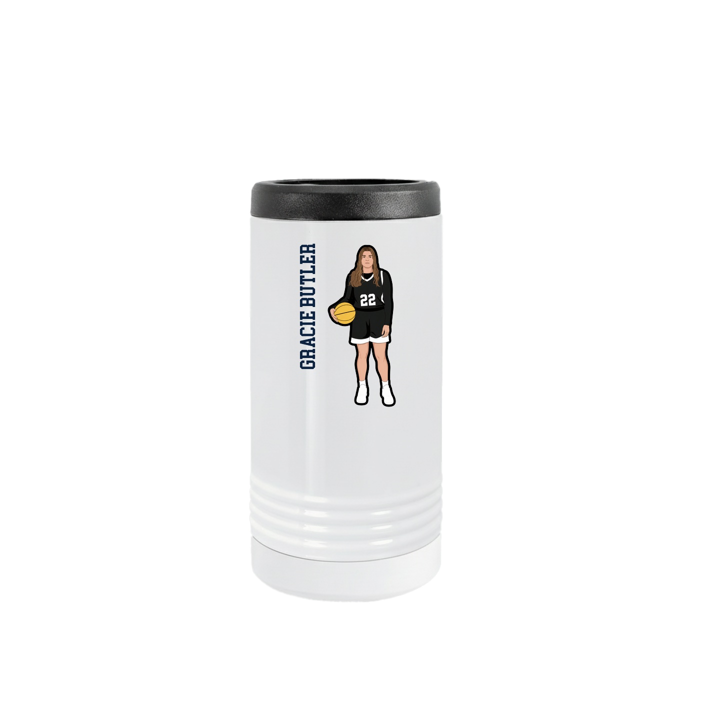 Slim Beverage Holder — Name Vertical in White