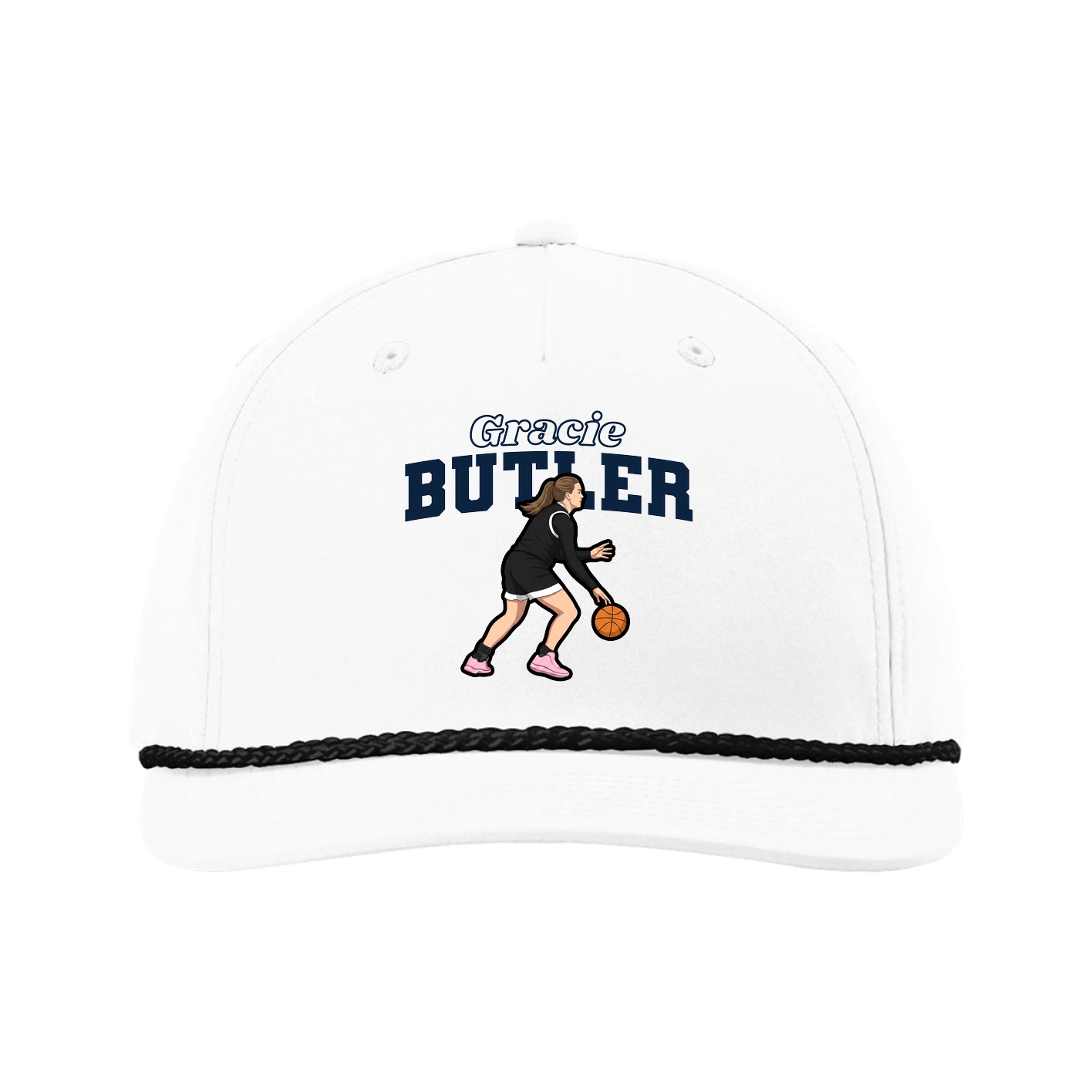 Five-Panel Classic Rope Cap — Name Arch in White