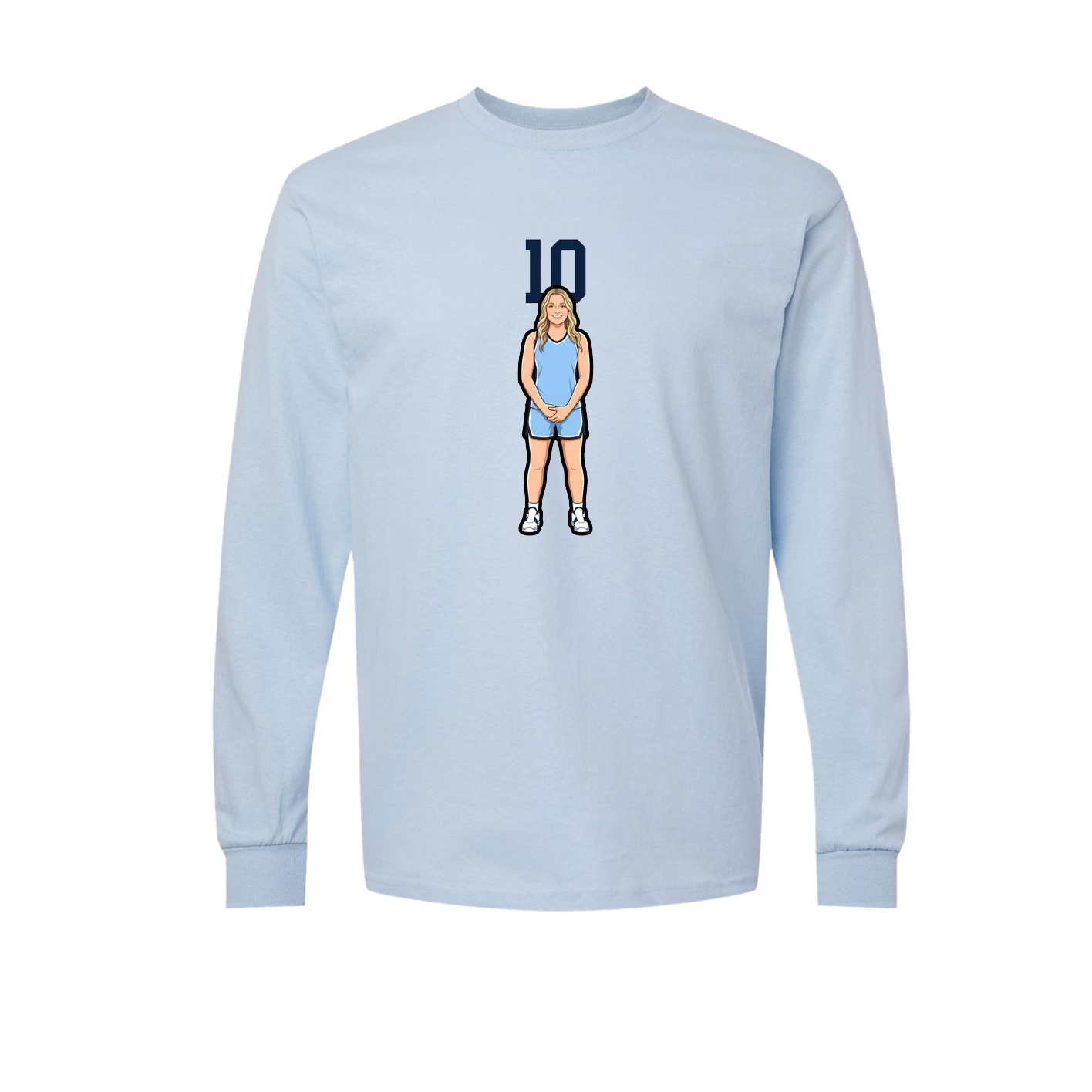 Long Sleeve Tee — Number Top in Light Blue