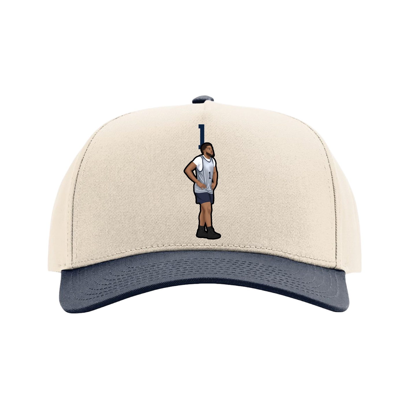 Full Fabric Five-Panel Champ Cap — Number Top in Cream/Navy
