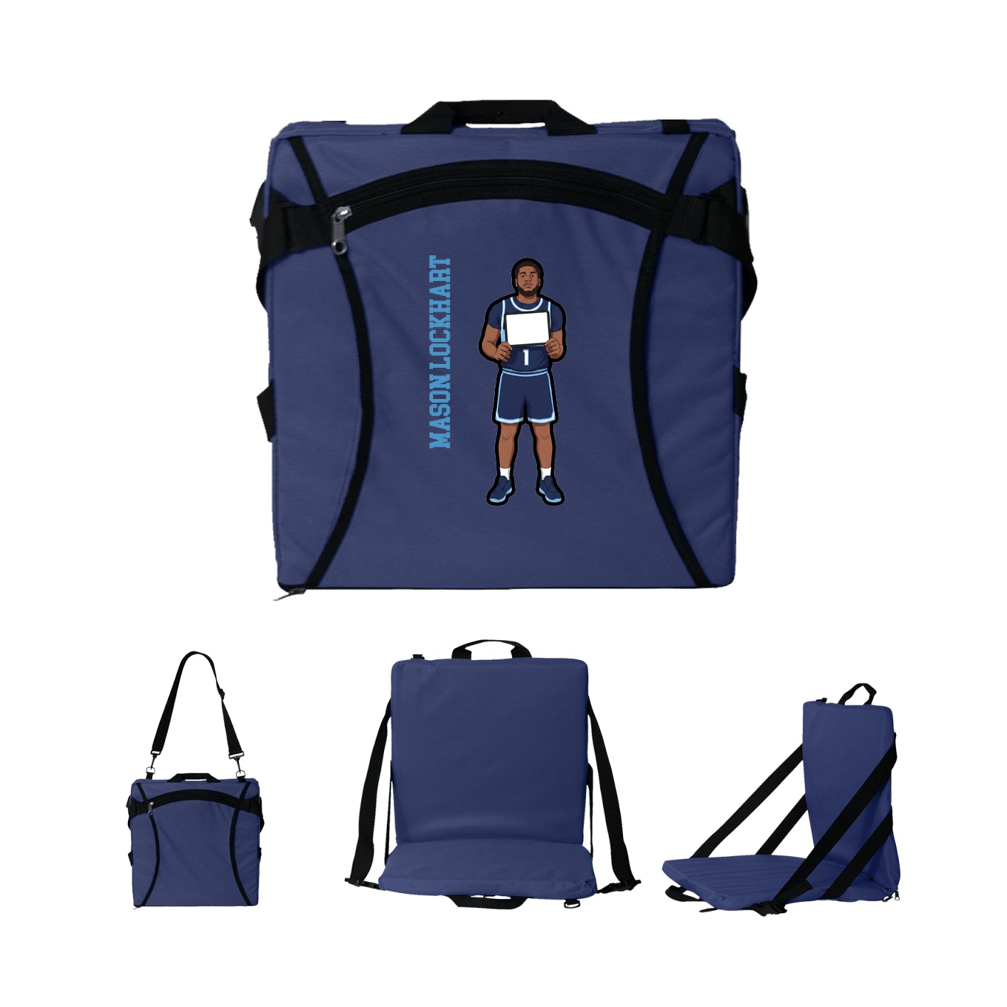 Folding Stadium Seat — Name Vertical in Navy
