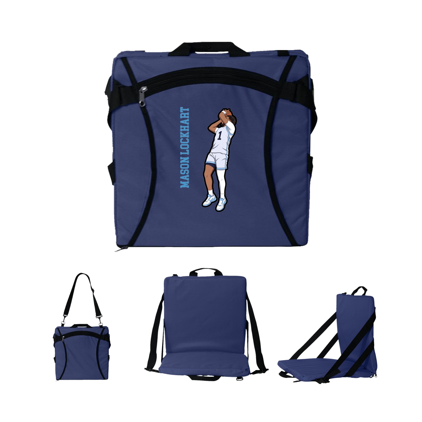Folding Stadium Seat — Name Vertical in Navy