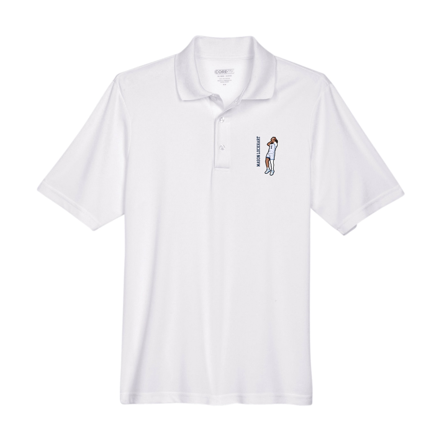 Performance Polo — Name Vertical in White