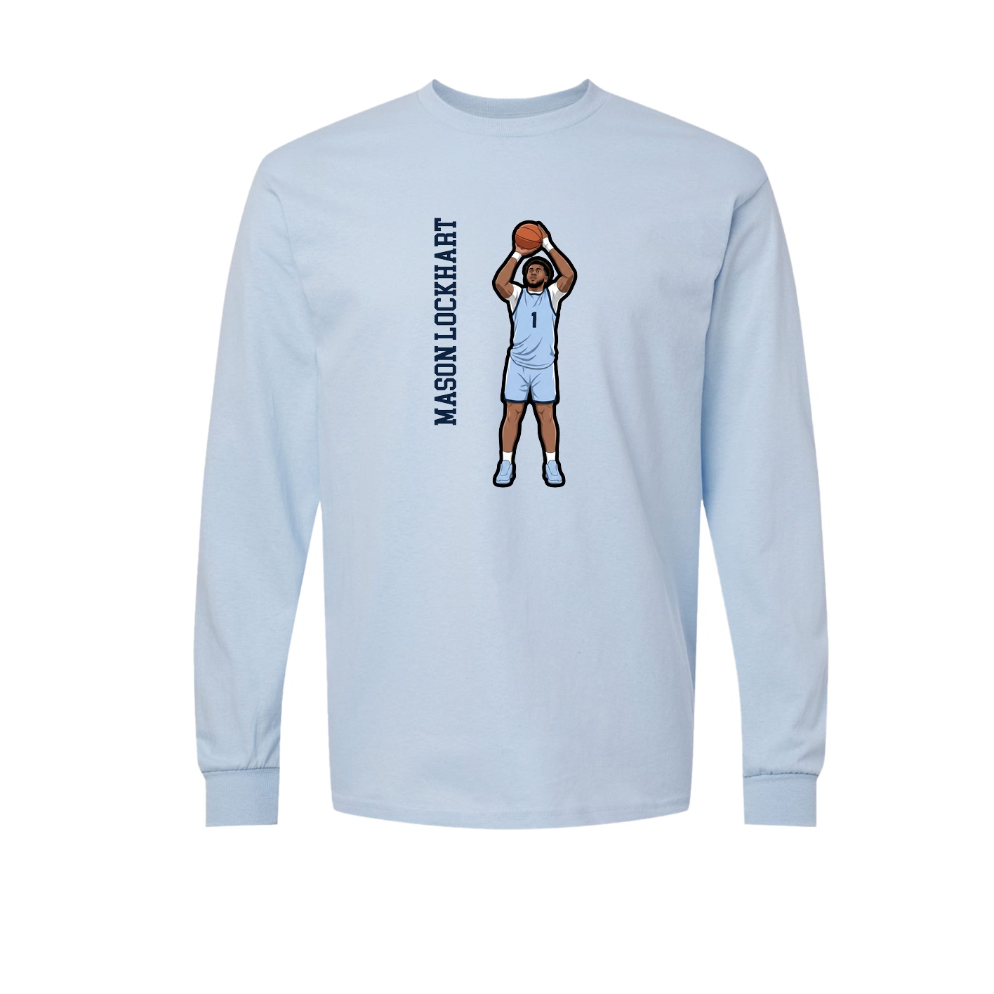 Long Sleeve Tee — Name Vertical in Light Blue