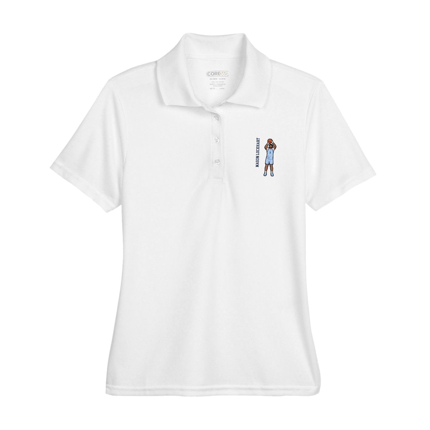 Womens Performance Polo — Name Vertical in White