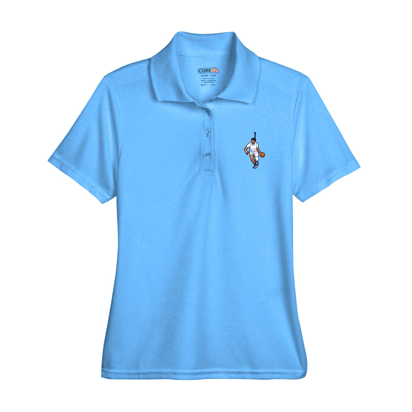 Womens Performance Polo — Number Top in Light Blue